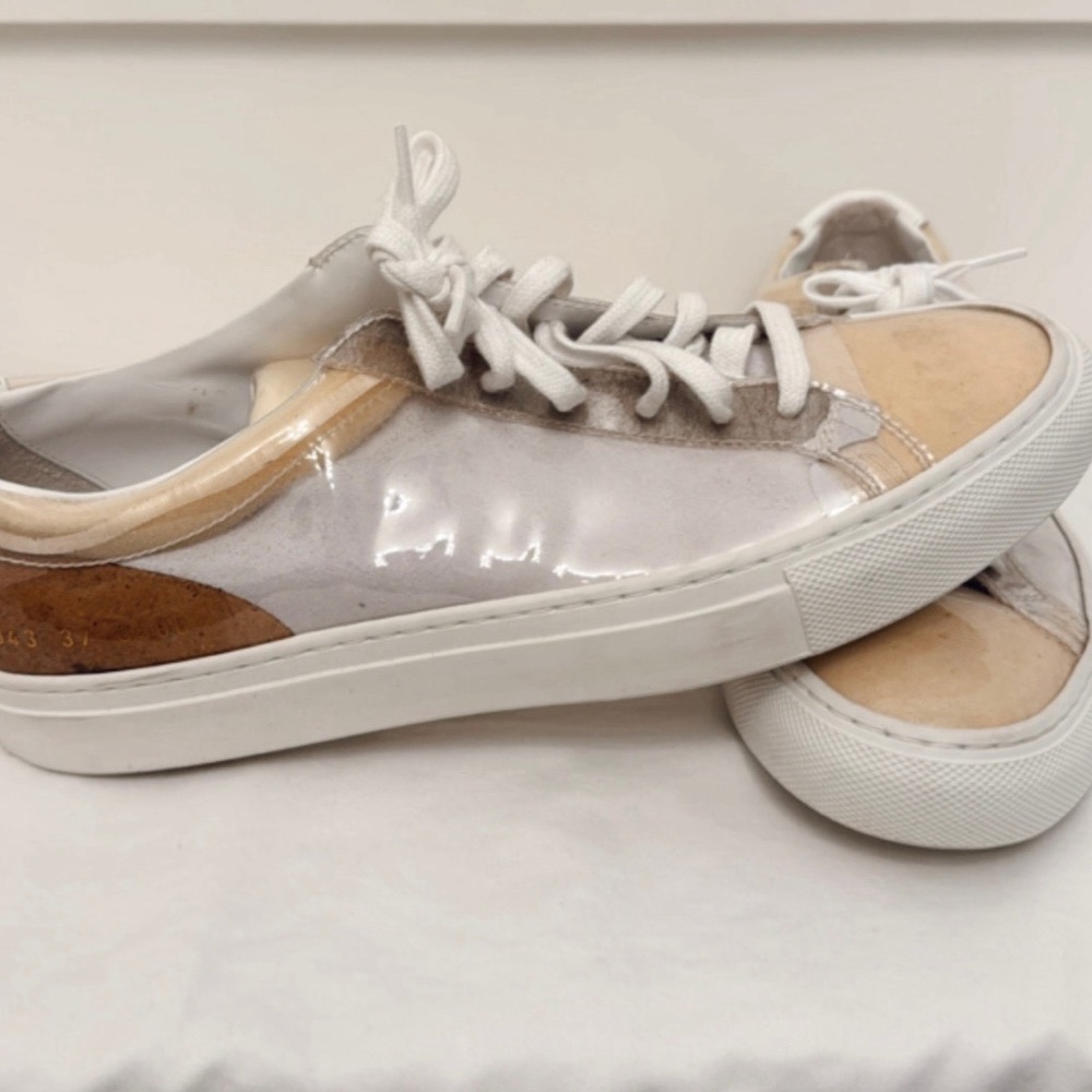 Common Projects White and Tan Classic Sneakers